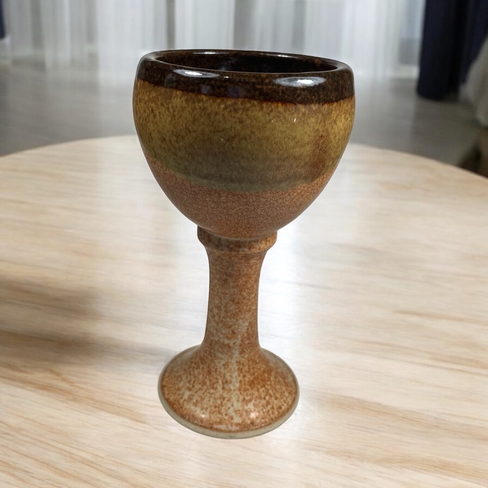 Studio Art Rustic Pottery Stoneware Goblet Chalice Hand Thrown Earth Ton… - Picture 2 of 5